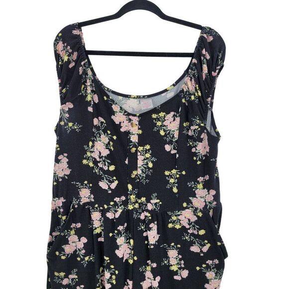 No Boundaries Off Shoulder Wide Leg Jumpsuit 3X Black Pink Floral Pockets Casual - Picture 5 of 12